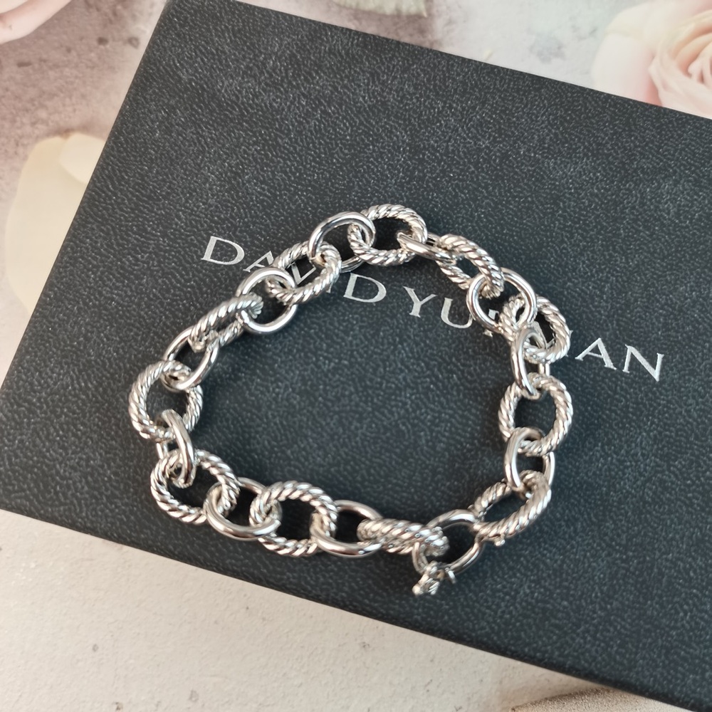 Silver-Tone Twisted Cable Link Chain Bracelet